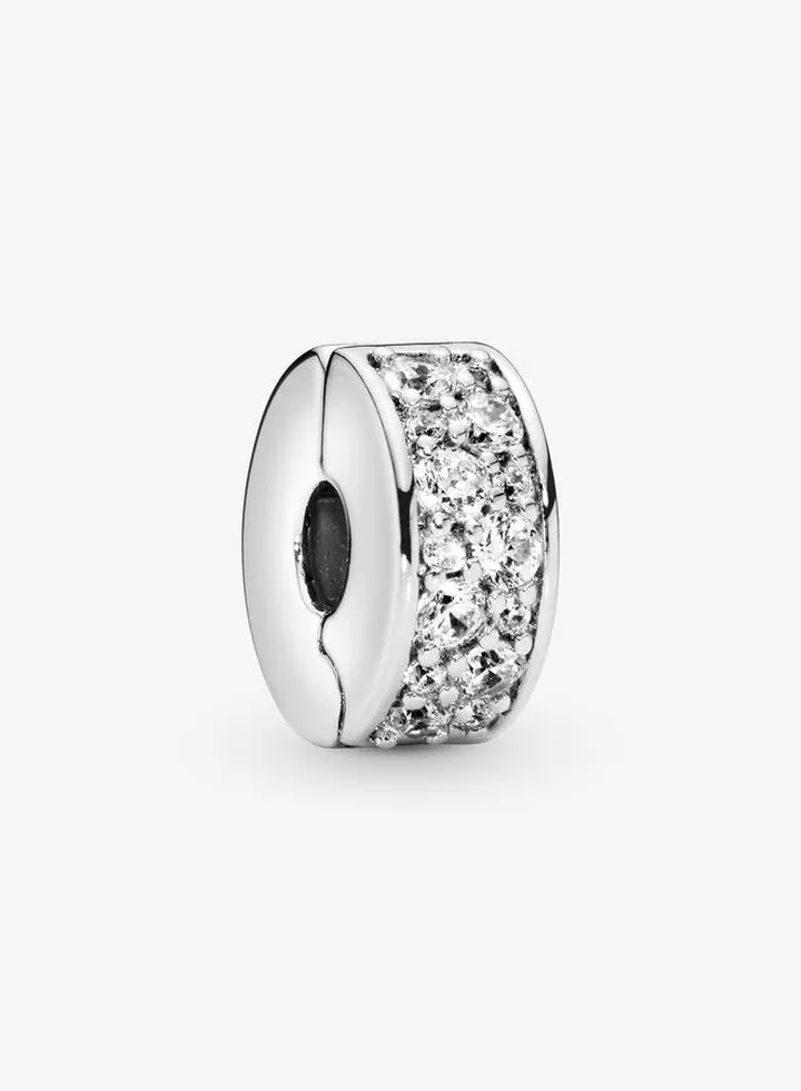 925 Sterling Silver Clear Pavé Clip Charm for Pandora Moments Women's Bracelet 791817CZ