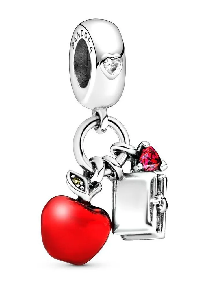 925 Sterling Silver Disney Snow White Apple and Heart Dangle for Pandora Moments Women's Bracelet 797486CZRMX