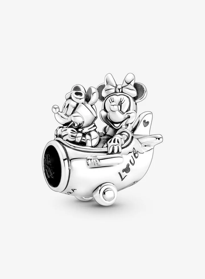 925 Sterling Silver Disney Mickey Mouse & Minnie Mouse Airplane Charm for Pandora Moments Women's Bracelet 790108C00