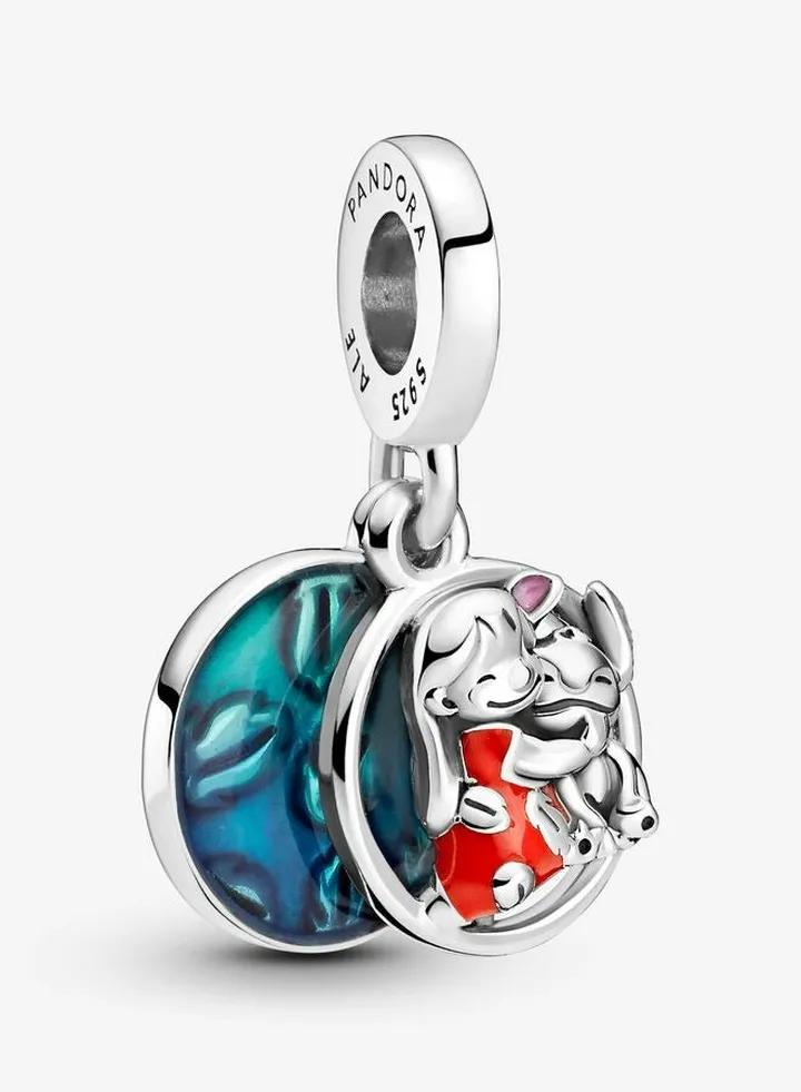 925 Sterling Silver Disney Lilo & Stitch Family Dangle Charm for Pandora Moments Women's Bracelet 799383C01