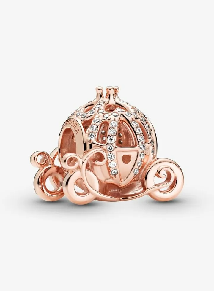 14k Rose Gold Plating Disney Cinderella Sparkling Carriage Charm for Pandora Moments Women's Bracelet 789189C01