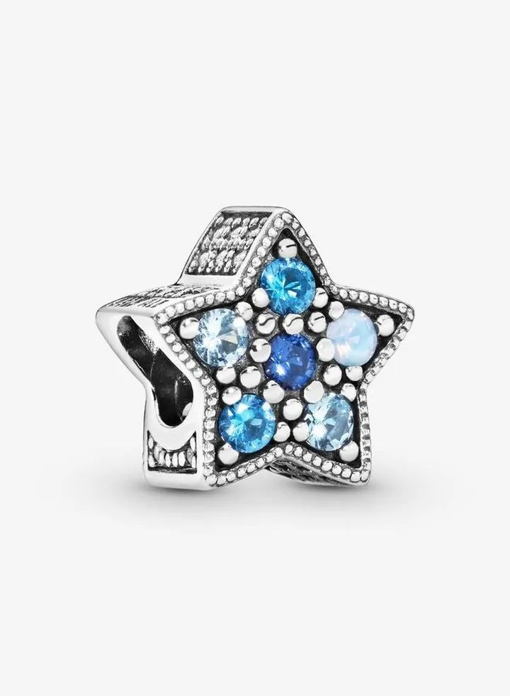 925 Sterling Silver Bright Blue Star Charm for Pandora Moments Women's Bracelet 796379NSBMX