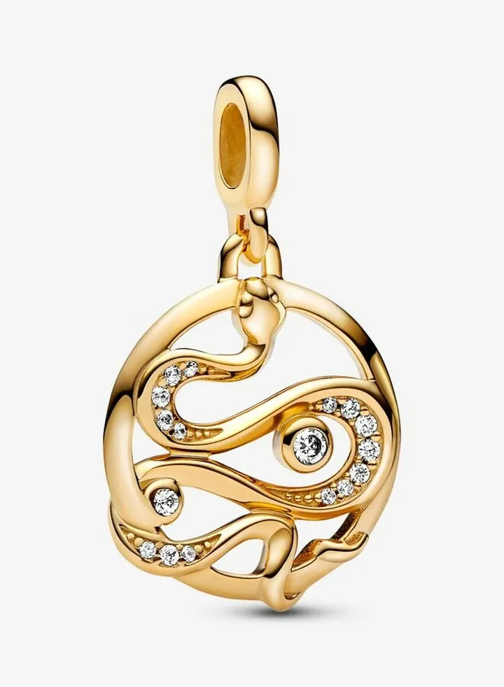 14k Gold Plated Pavé Snake Medallion Charm for Pandora ME Women's Bracelet 762301C01