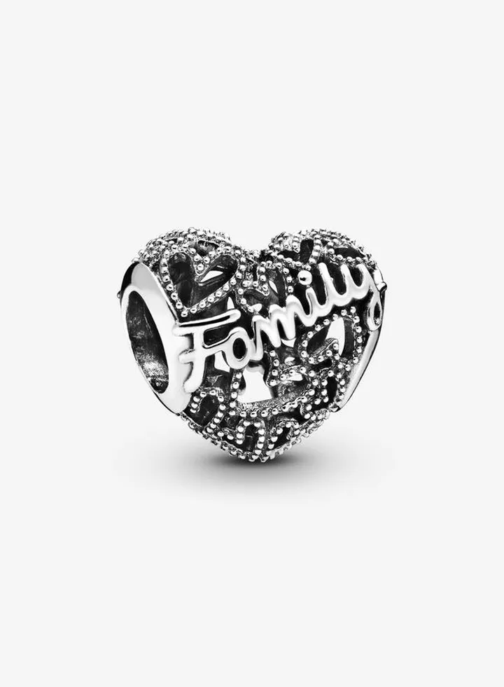 925 Sterling Silver Family Heart Charm for Pandora Moments Women's Bracelet 798571C00