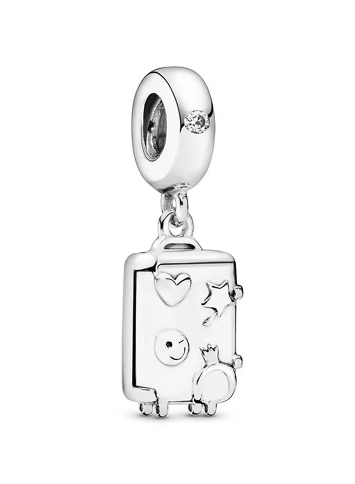 Sterling Silver Suitcase Cubic Zirconia Dangle Charm