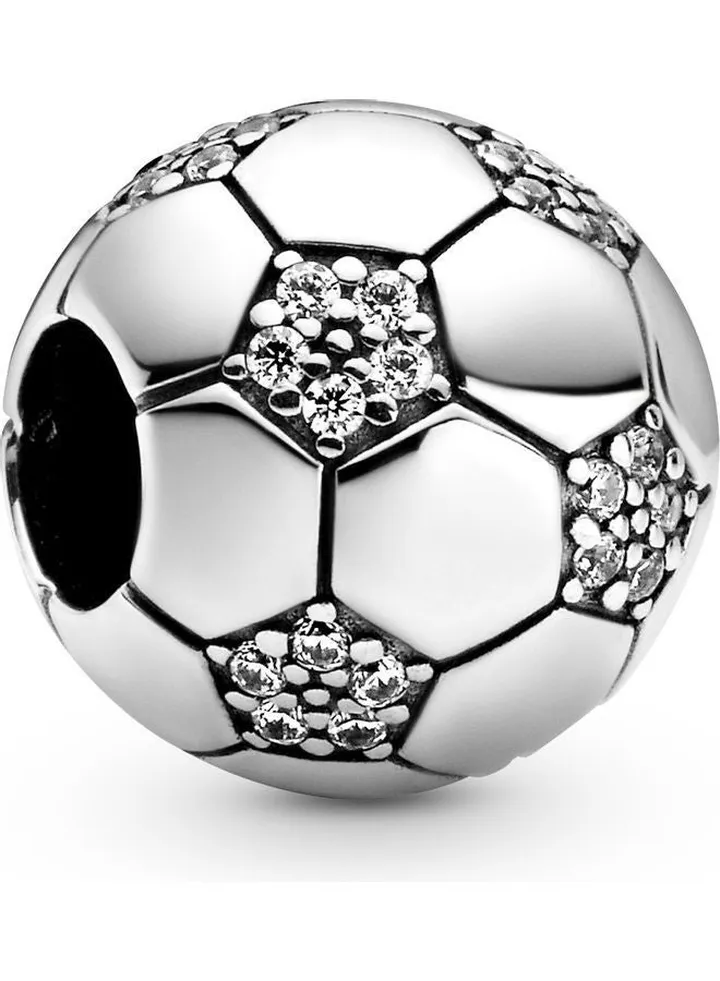 925 Sterling Silver Cubic Zirconia Studded Football Design Charm