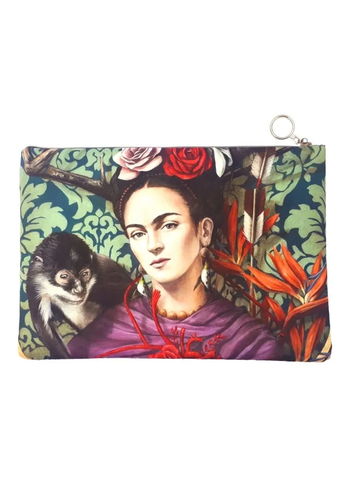 Frida Printed Clutch Beige/Purple/Green