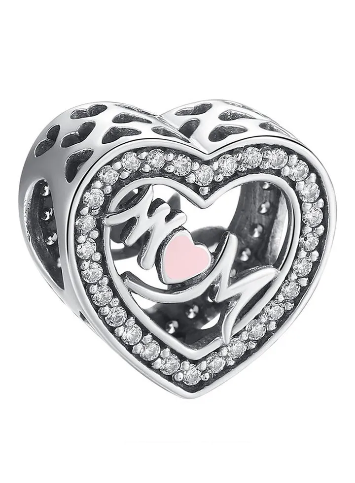 925 Sterling Silver Heart Charm I Love Mom Beads Fit European Bracelets