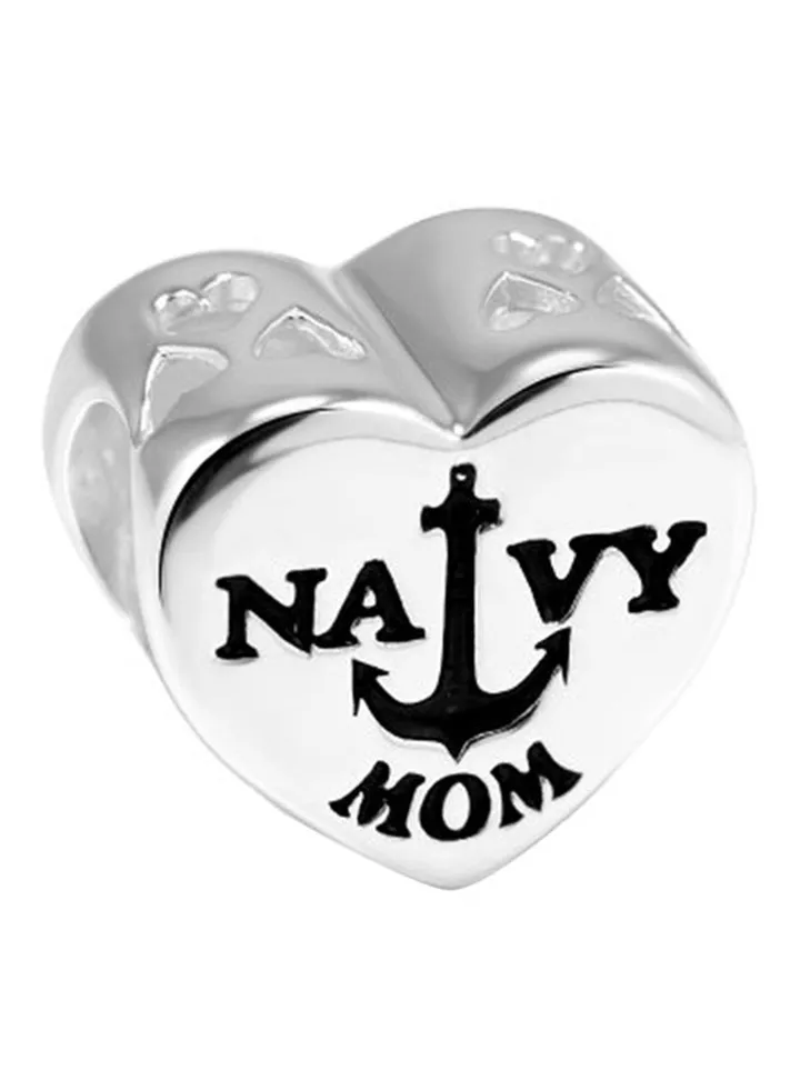 925 Sterling Silver Navy Mom Charm For Bracelet