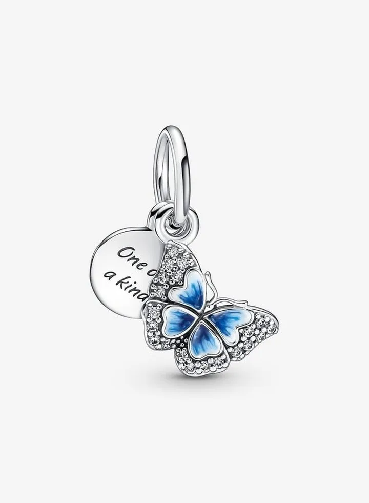 Blue Butterfly & Quote Double Dangle Charm for Pandora ME/Moments Women's Bracelet 790757C01