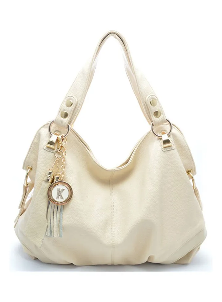 Women Leather Handbag Beige