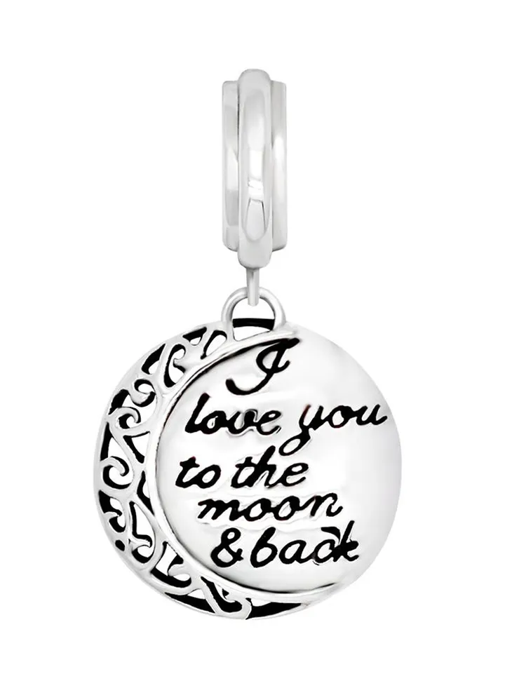 925 Sterling Silver I Love You To The Moon And Back Dangle Bead Charm Fit Bracelet