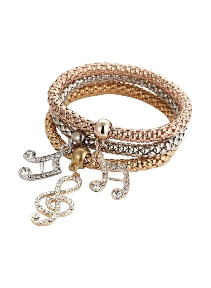 Set Of 3 Copper Crystal Studded Charm Bracelet