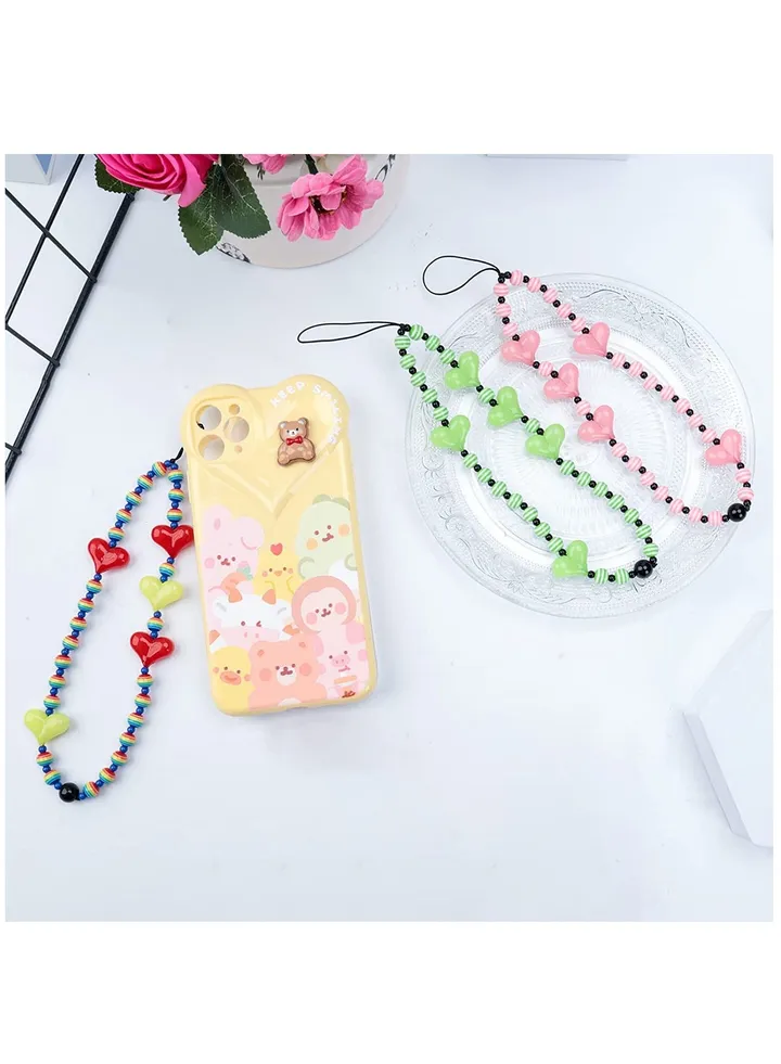 Phone Charms and Keychain Beaded Lanyard, Love Heart Shape Beaded for Fashion Women Girls 3 Pieces