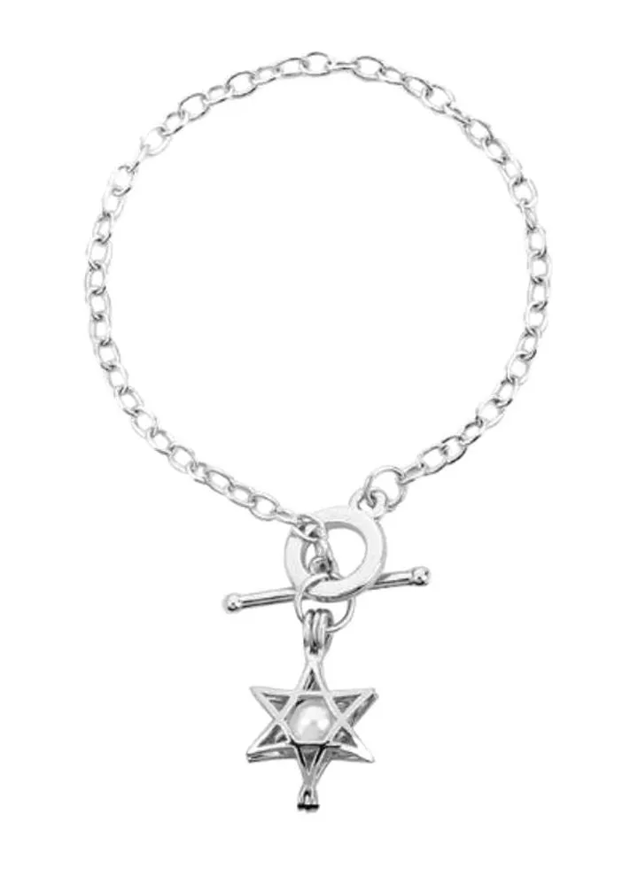 Silver Plated Oyster Pearl Star Charm Bracelet