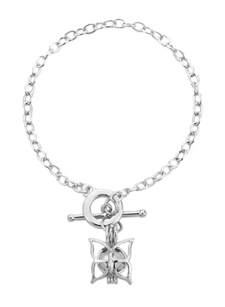 Silver Plated Oyster Pearl Butterfly Charm Bracelet