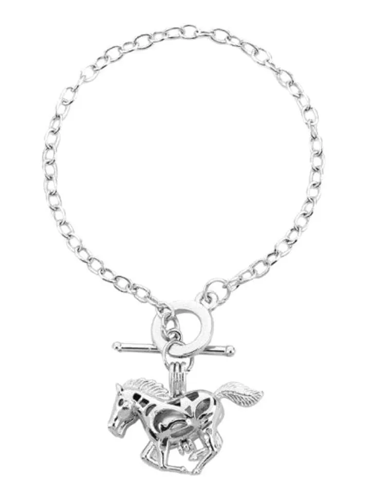 Silver Plated Oyster Pearl Horse Charm Bracelet