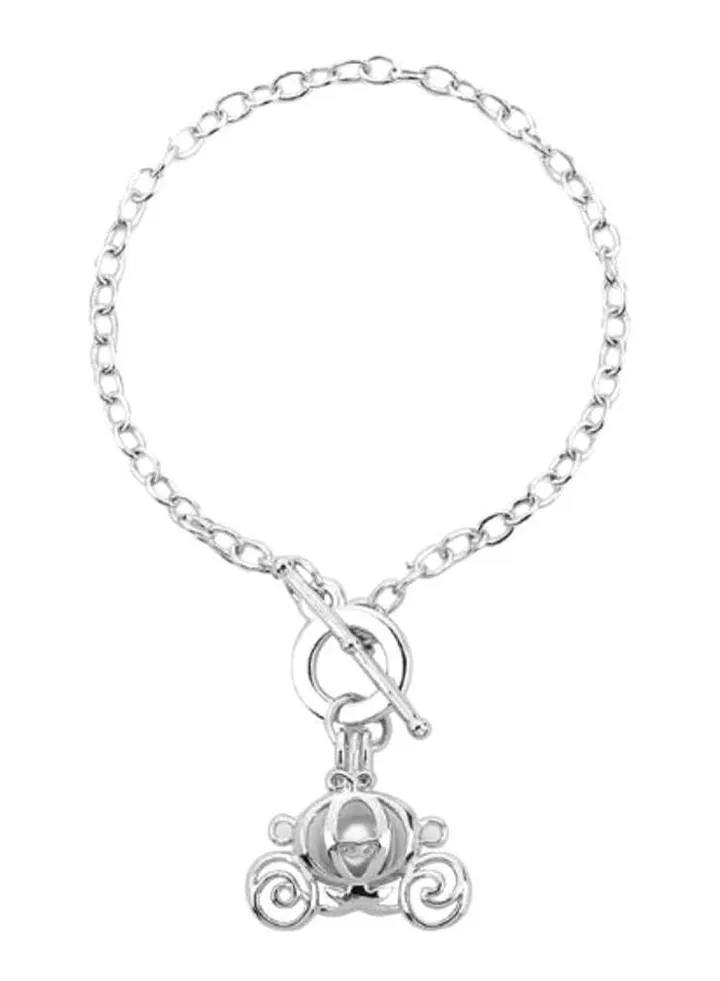 Silver Plated Oyster Pearl Cage Charm Bracelet