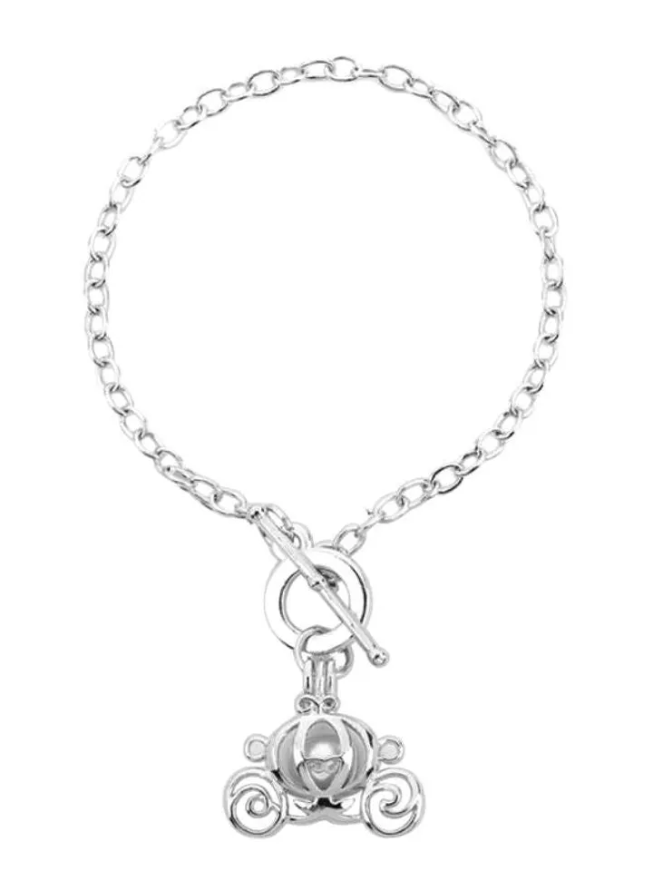 Silver Plated Oyster Pearl Cage Charm Bracelet