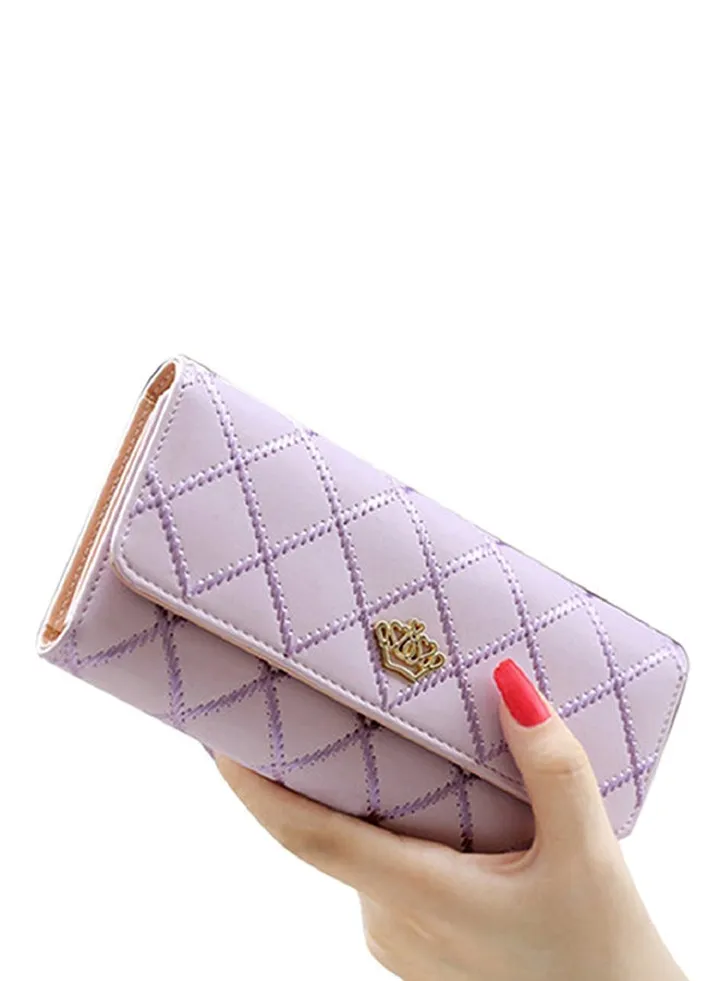 Faux Leather Quilted Clutch Purple