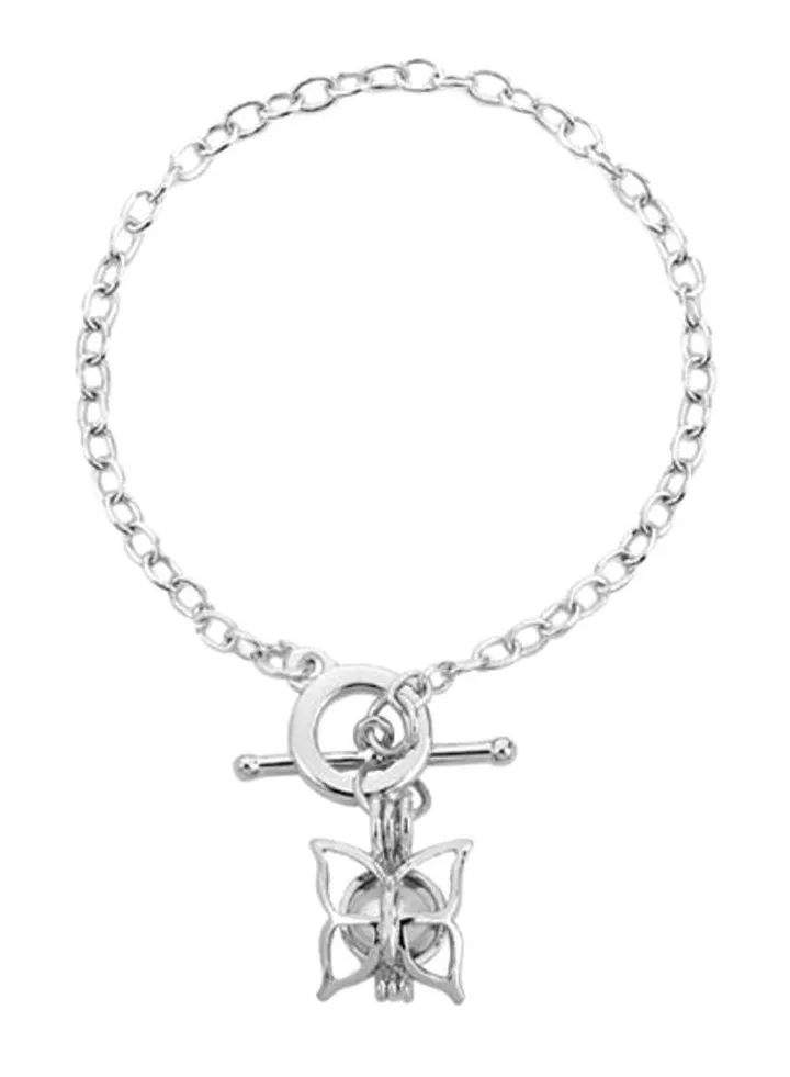 Silver Plated Oyster Pearl Butterfly Charm Bracelet