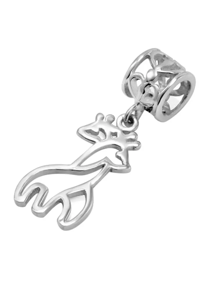925 Sterling Silver Twin Hugging Giraffe Charm For Bracelet