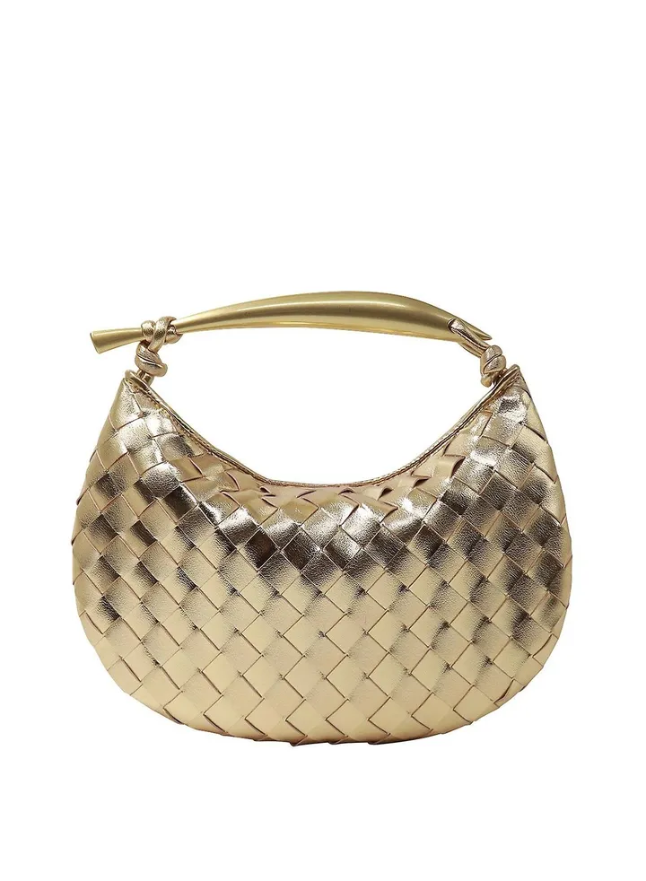 Woven Leather Hobe Dumpling Bag Dinner Handbag For Women Purse Hobo Bag Knotted Woven Handbag Summer Clutch Bag(Gold)