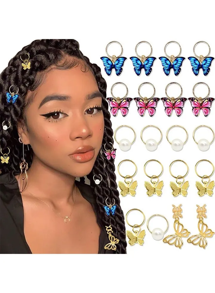 20 Pieces Butterfly Hair Jewelry for Braids Summer Gold Braid Hair Braid Jewelry Rings Clips Clips Dreadlock Braid Charms Accessories Hair Rings Jewelry Hair Accessory for Women Girls