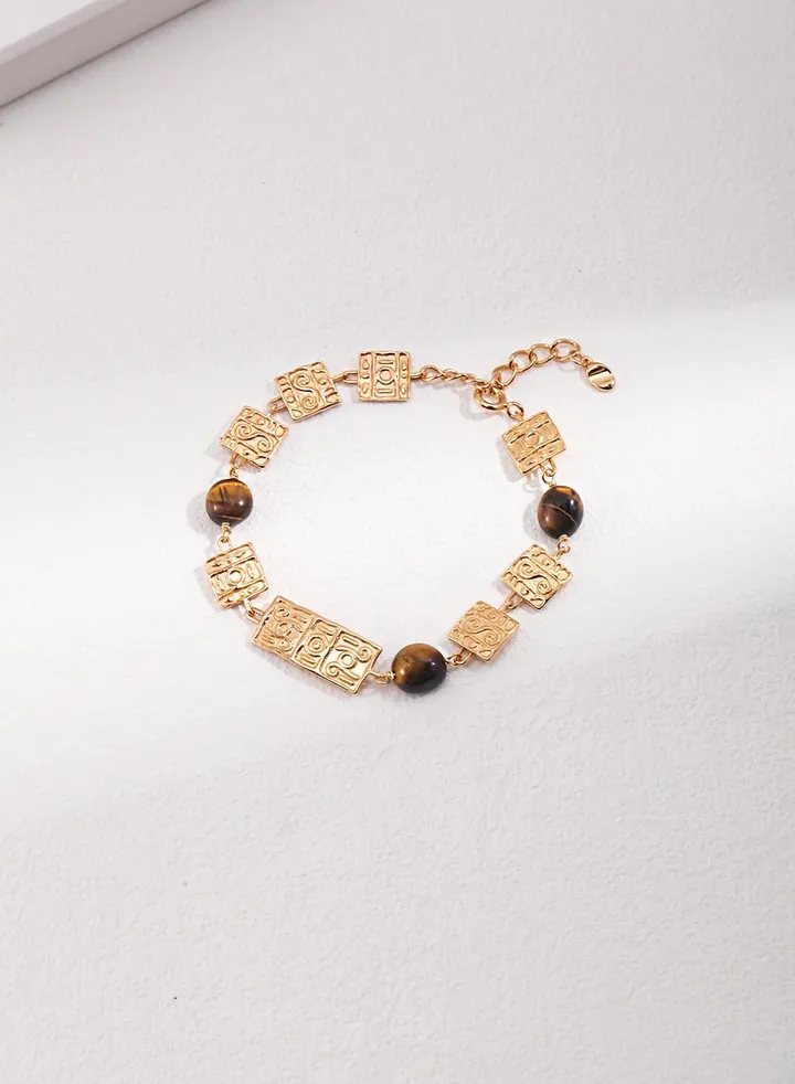 Vintage Gold Sterling Silver Tiger Eye Bracelet