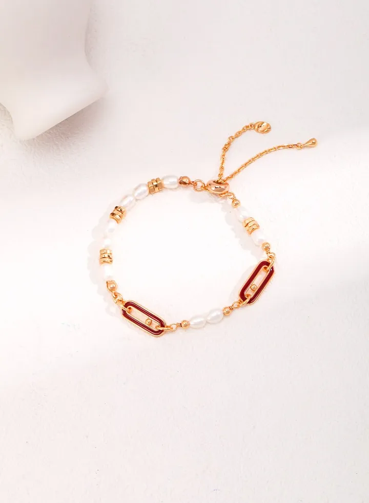 White freshwater pearl + gold buckle bracelet with adjustable gold buckle