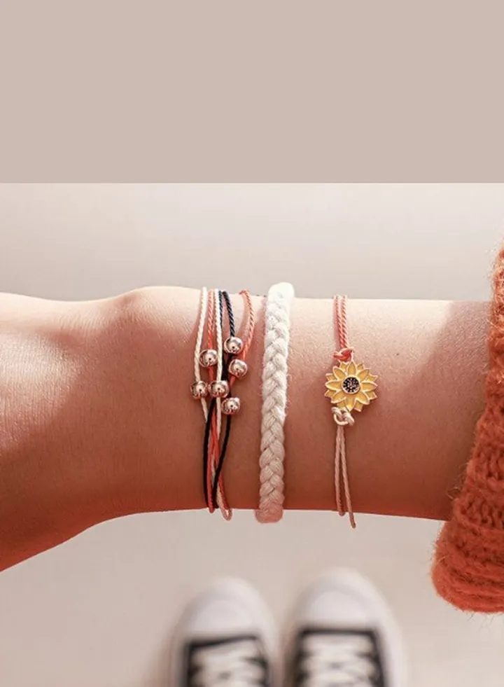 Fashion Colorful Rope Bracelets With Leaf Flower
