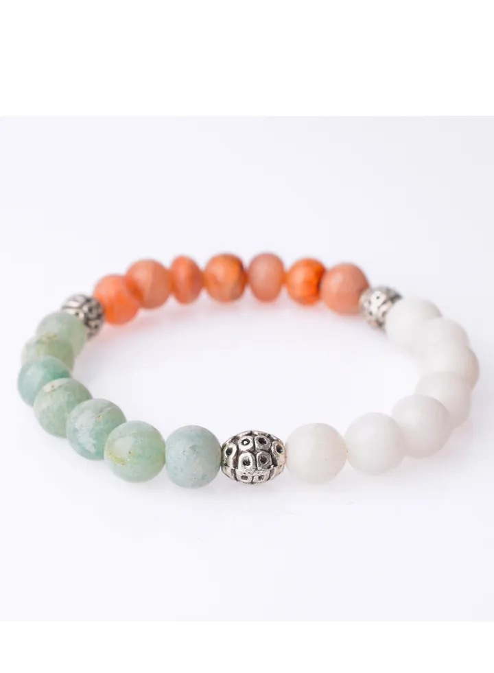 Natural White jade, Red akik And Green jade Stone bracelet 8mm With spacers.
