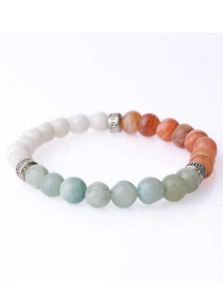 Natural White jade, Red akik And Green jade Stone bracelet 8mm With spacers.