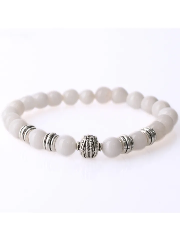 Natural White jade Stone bracelet 8mm With spacers.