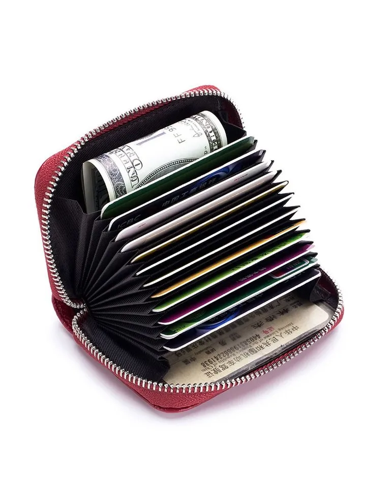 Leather woman organ zipper rfid card holder