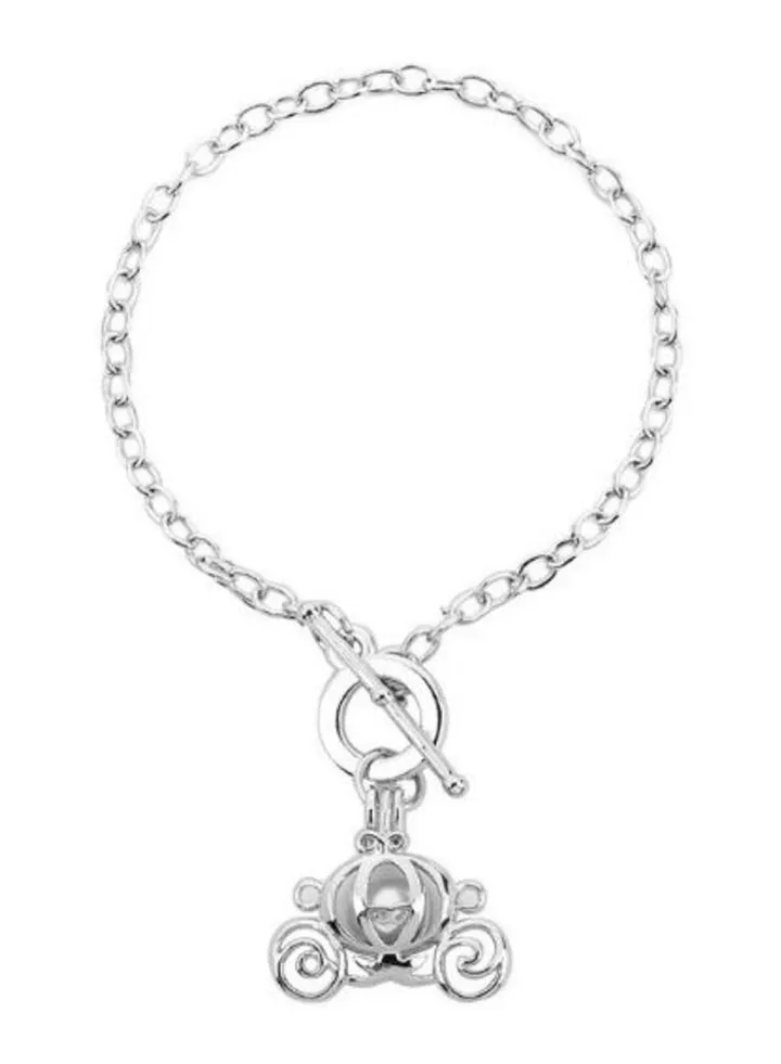 Silver Plated Oyster Pearl Cage Charm Bracelet