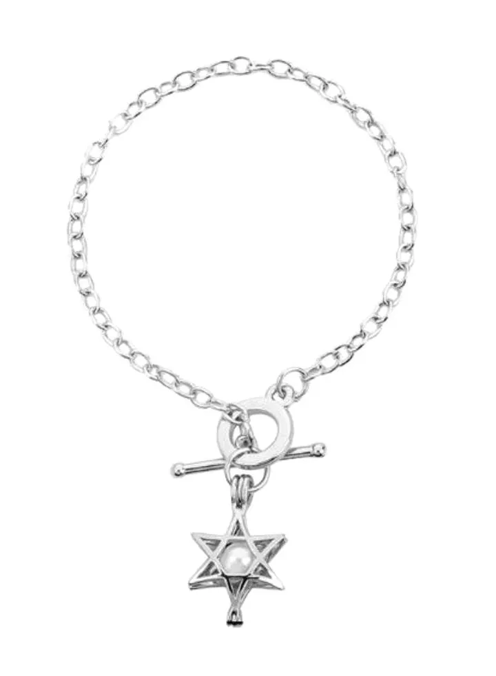 Silver Plated Oyster Pearl Star Charm Bracelet