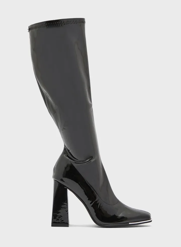 Patent Shoe Detail Knee High Boot