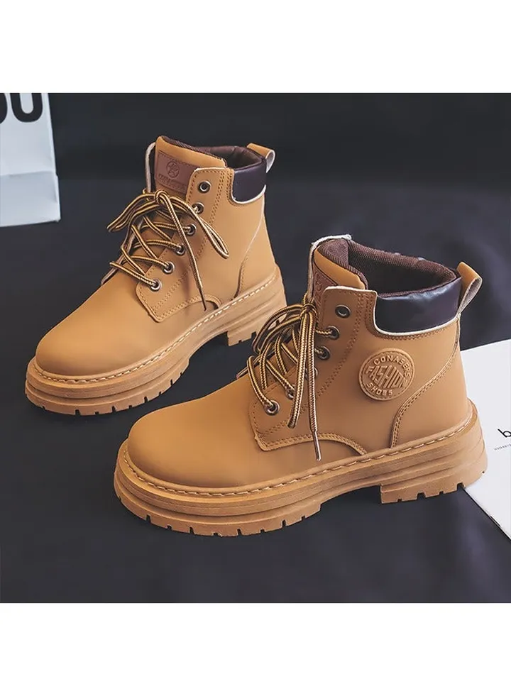 Women's Ankle Boots Ladies Combat Ankle Winter Warm Soft Casual Shoes Women High Top Leather Martin Boots Women Low Heel Lace Up Outdoor Trekking Hiking Work Boots