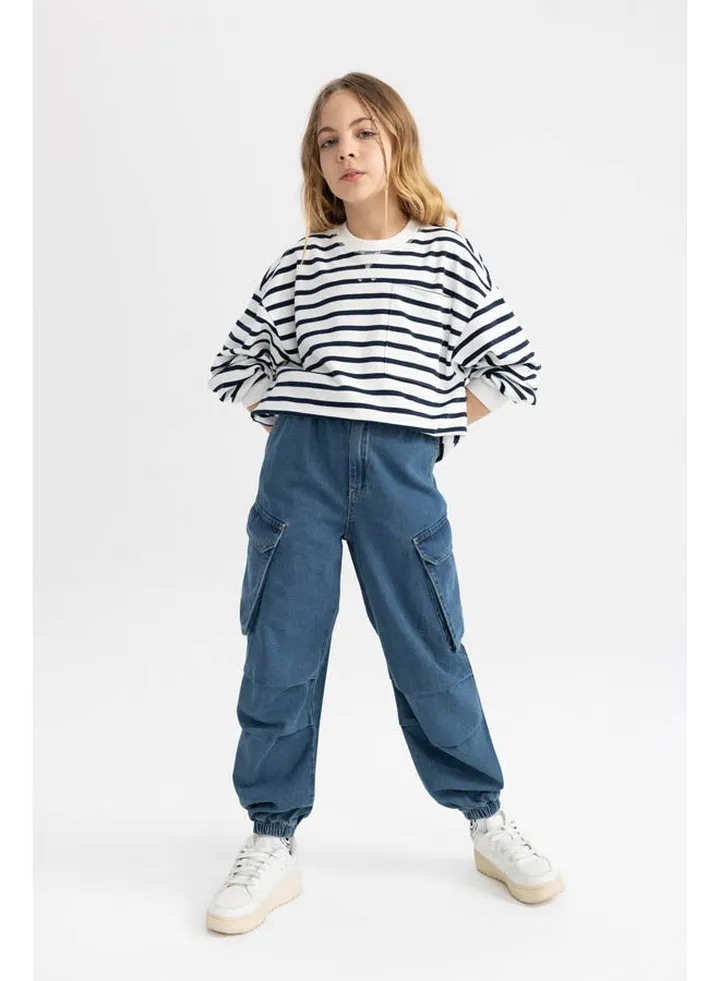Girl Parachute Cargo Denim Trousers
