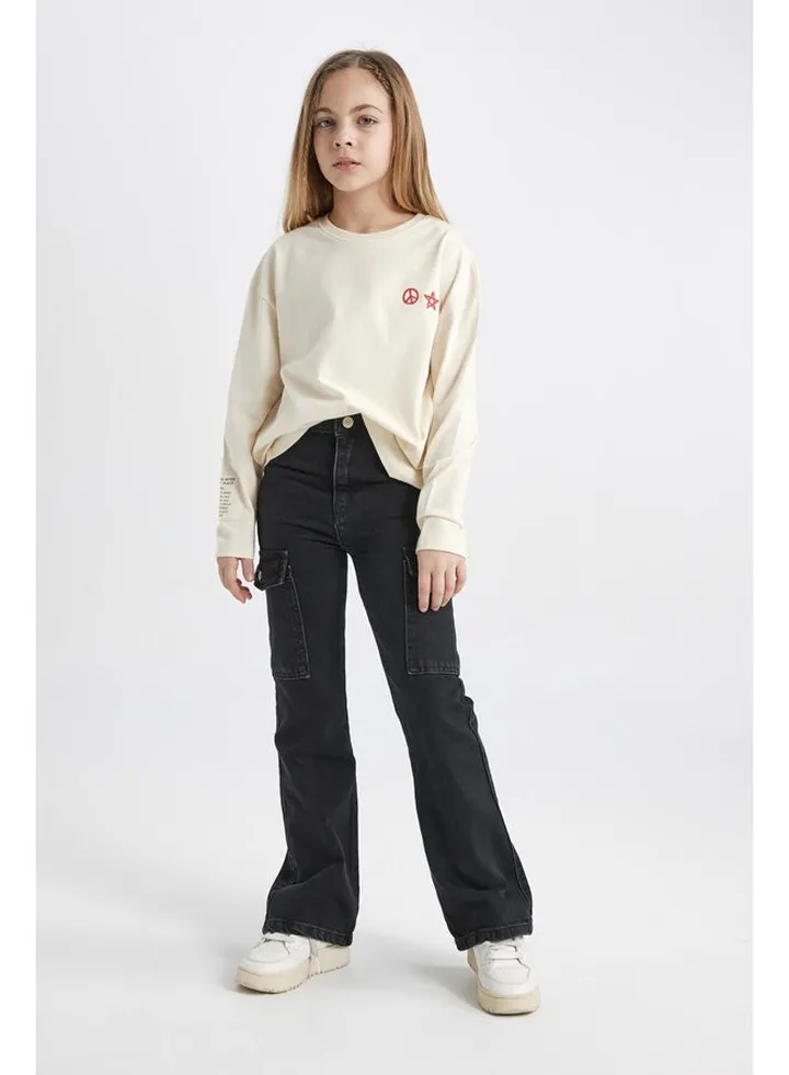 Girl Cargo Flare Fit Denim Trousers