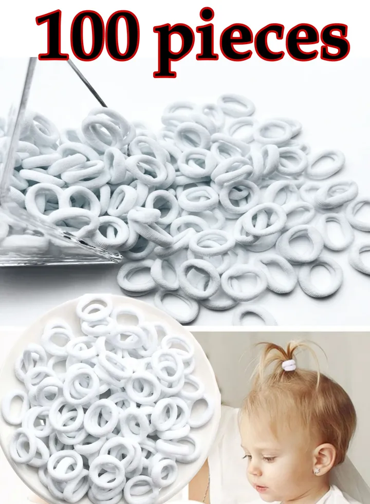 Girly white school elastic hair bobbles ties, 100 pieces