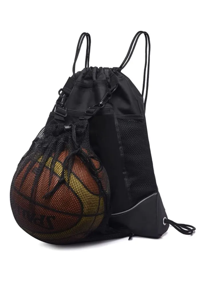 Black Drawstring pocket backpack men's and women's outdoor travel sports basketball football swimming cycling bag