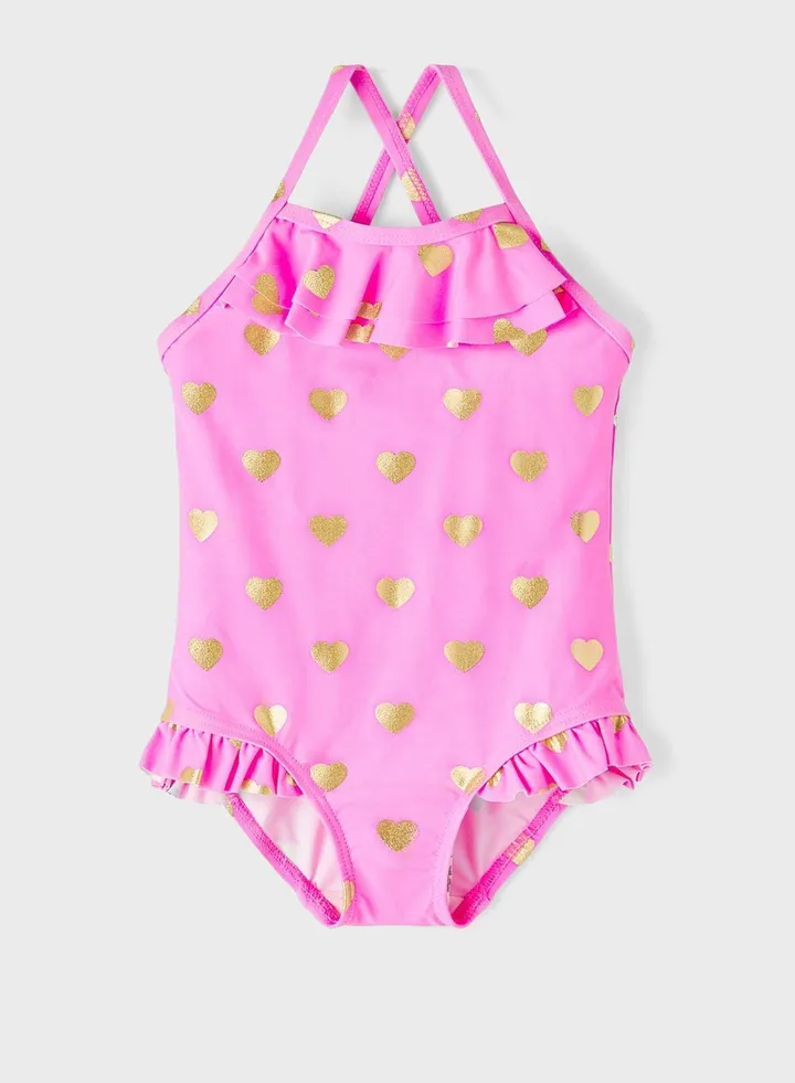 Kids Heart Print Swimsuit