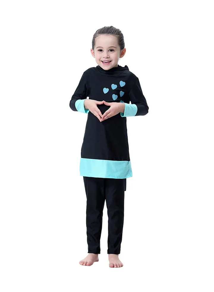 Heart Printed Long Sleeves Burkinis Black/Blue