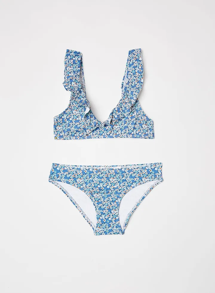 Kids/Teen Floral Print Bikini Blueblack