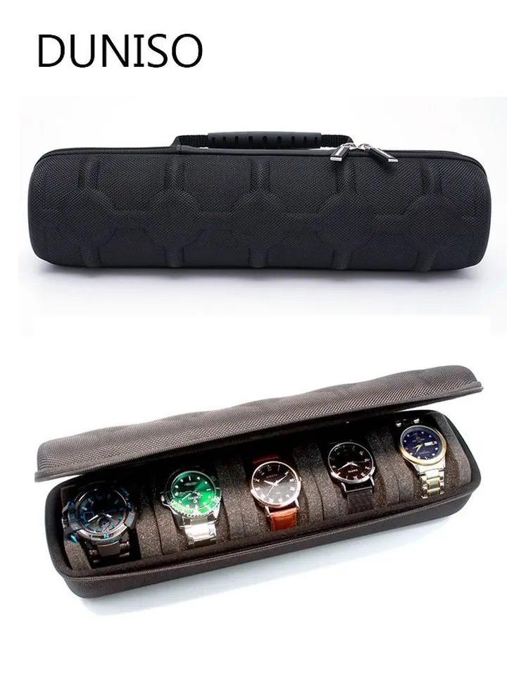 Watch Roll Travel Case Organizer For 5 Watches, Storage Organizer And Display With Innovative Watch Pillow, Fit Large Up To 60mm Faced Watches (Black, 5Slot)