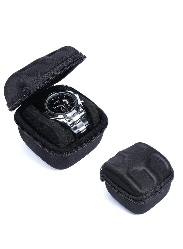 Watch Travel Case, Watch Roll Case Storage and Organizer for Men and Women, Zipper Watch Box with Anti-move Watch Pillow, Black, 1 Slot
