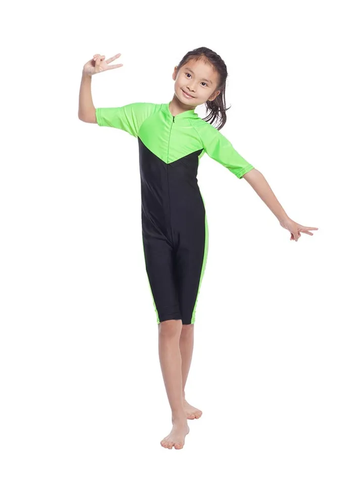 Girl's Dual Shade Burkini Black/Green