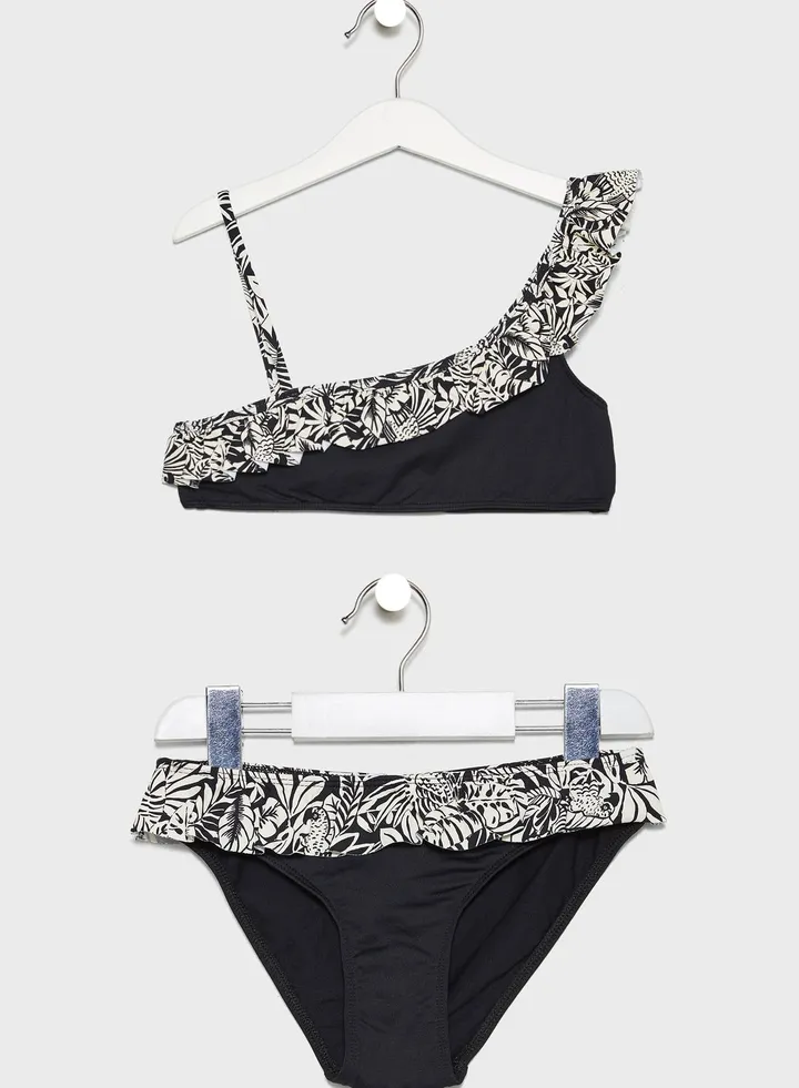 Kids Ruffled Print Bikini